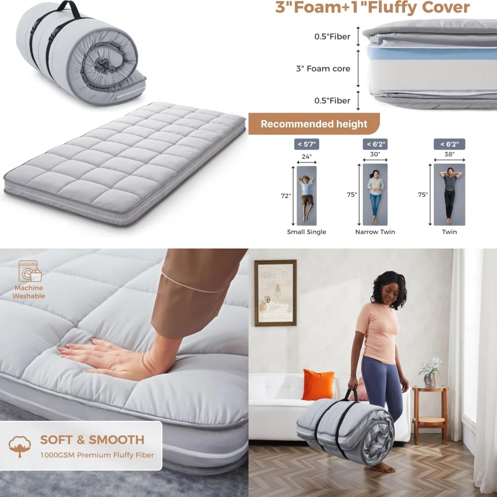 

Mattresses4 Inch Gel Memory Foam Mattress Topper for Small Single Cot Machine Washable Comfortable Support