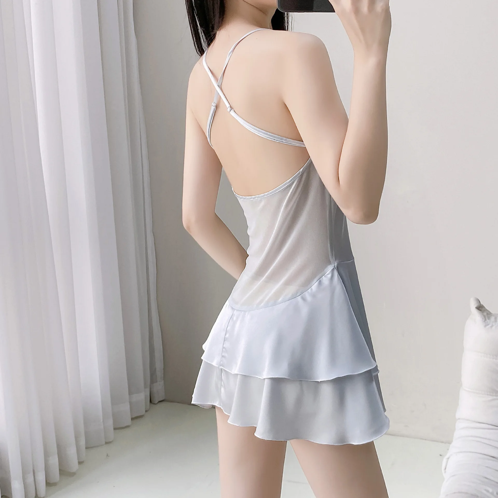 ثوب نوم نسائي صيفي بلون سادة من الساتان ملابس نوم بحمالات فستان نوم ملابس داخلية حميمة ملابس نوم نسائية ملابس منزلية