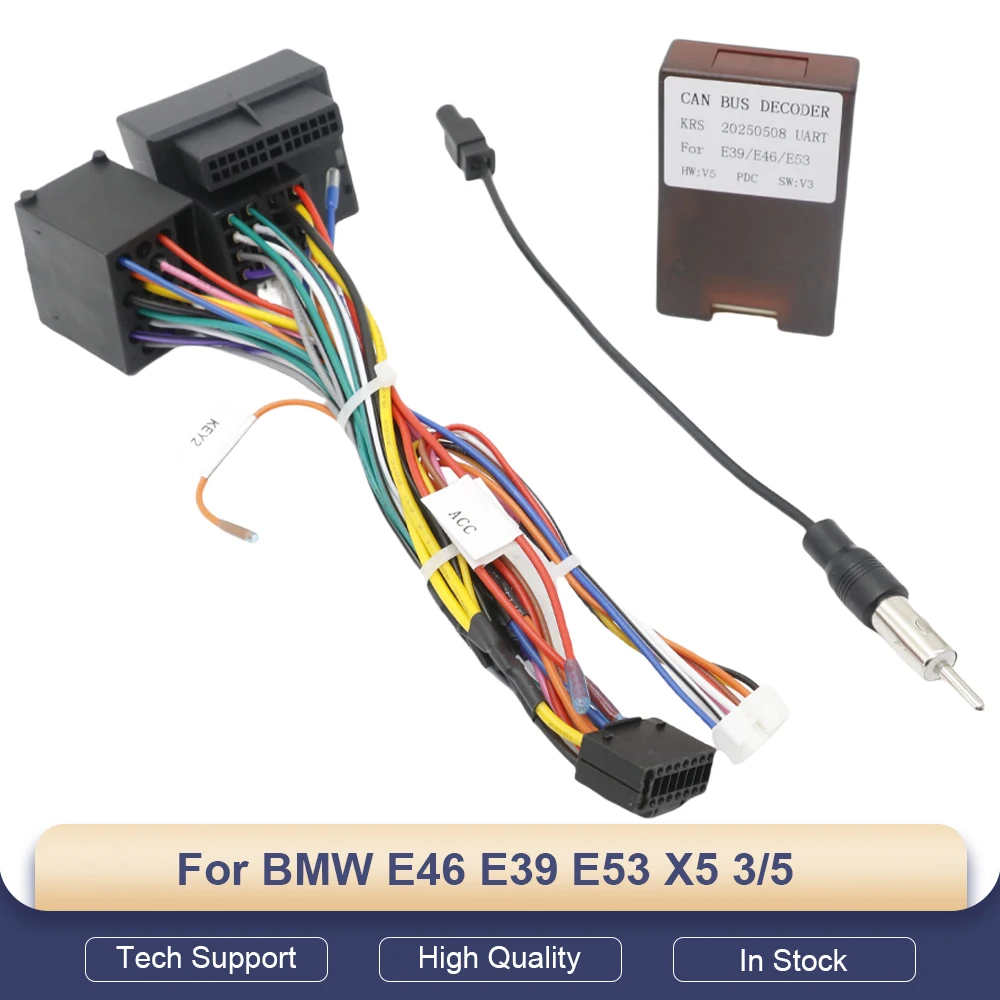 For BMW E46 E39 E53 X5 3/5 Series 16Pin Android Radio Power Cable Wiring Harness Adapter Decoder With Canbus