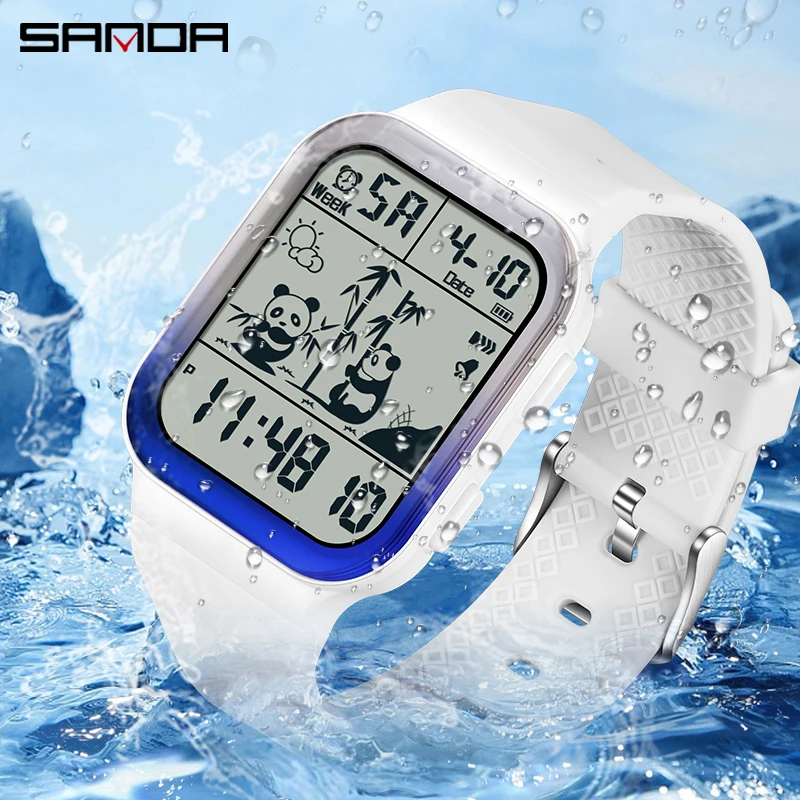 SANDA Trend Outdoor Waterproof Dial Digital Movement Hand Clock For Men Shockness Alarm Mode Chronograph Electronic Wristwatch