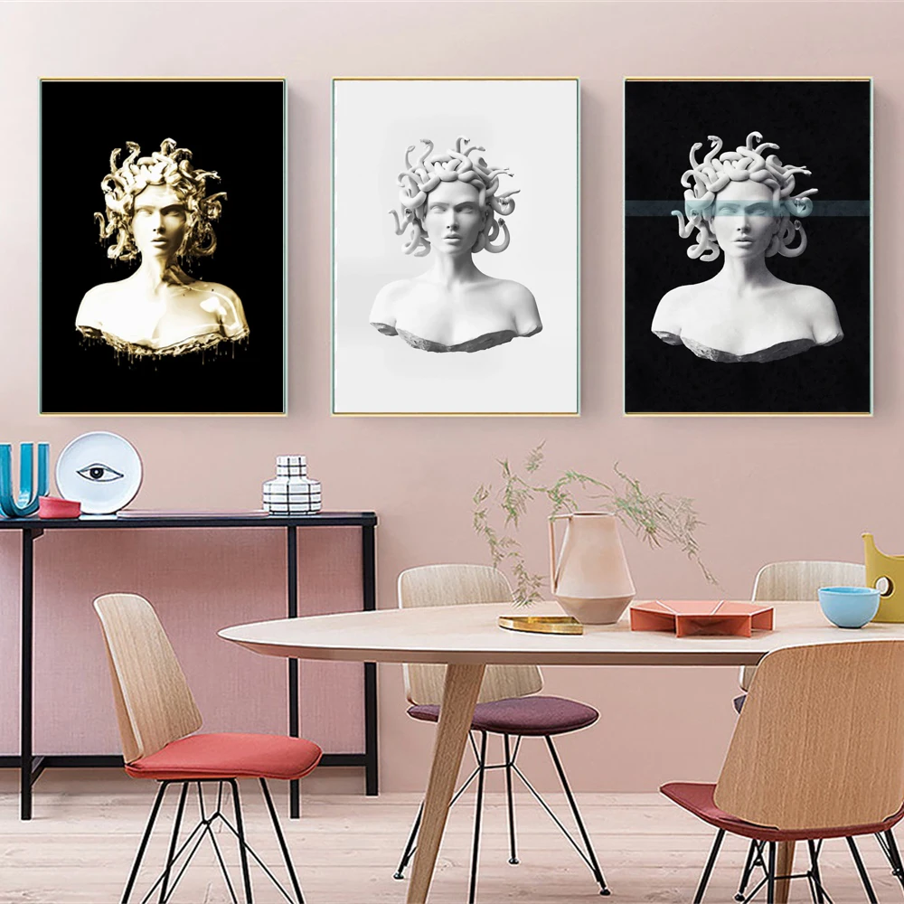 Black and White Sculpture Medusa Art paintintg Colorful Design Canvas Prints Large Wall Poster For Living Room Home Decor