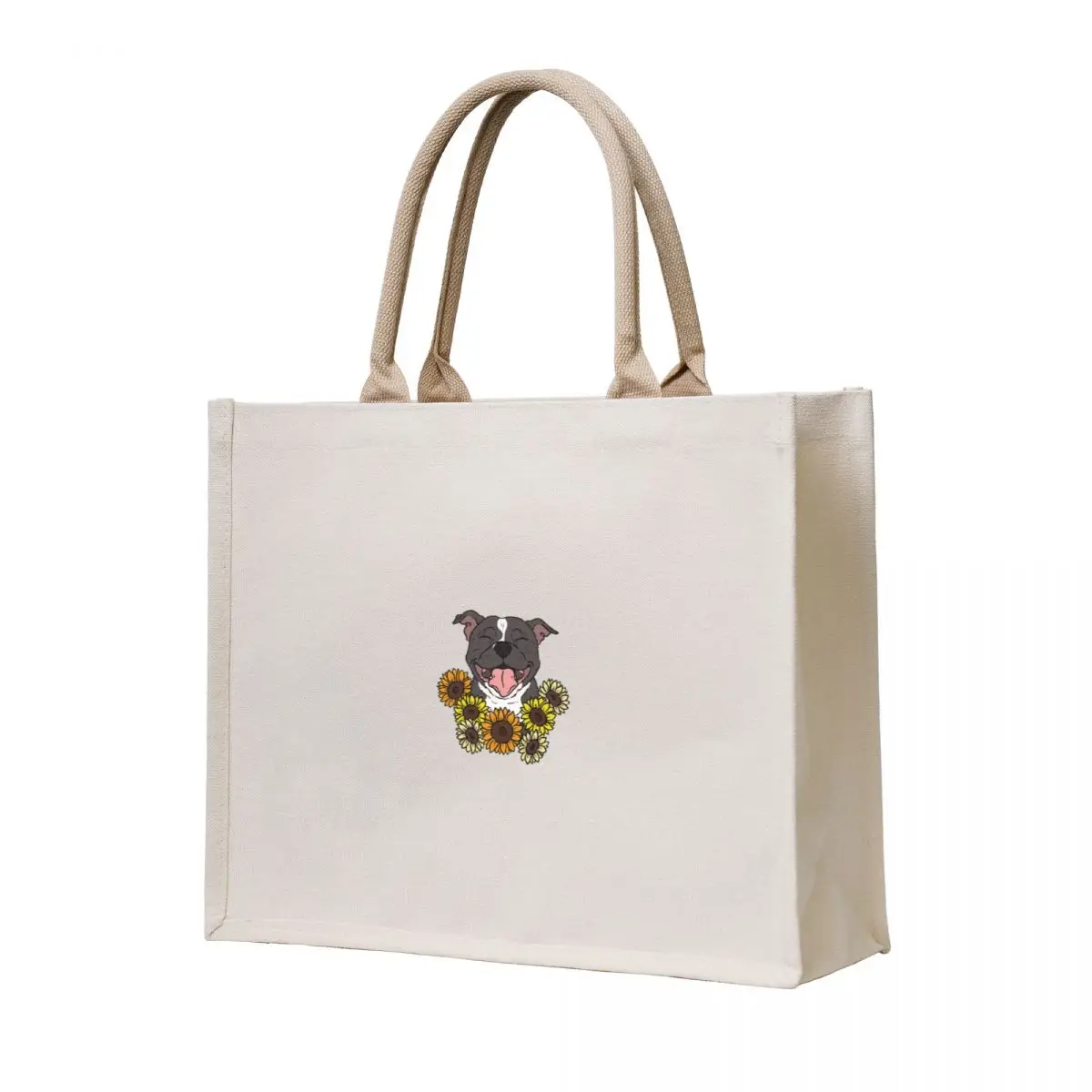 

Happy Staffy with Sunflowers Tote Bag shopper bag women canvas bag luxury women Gift