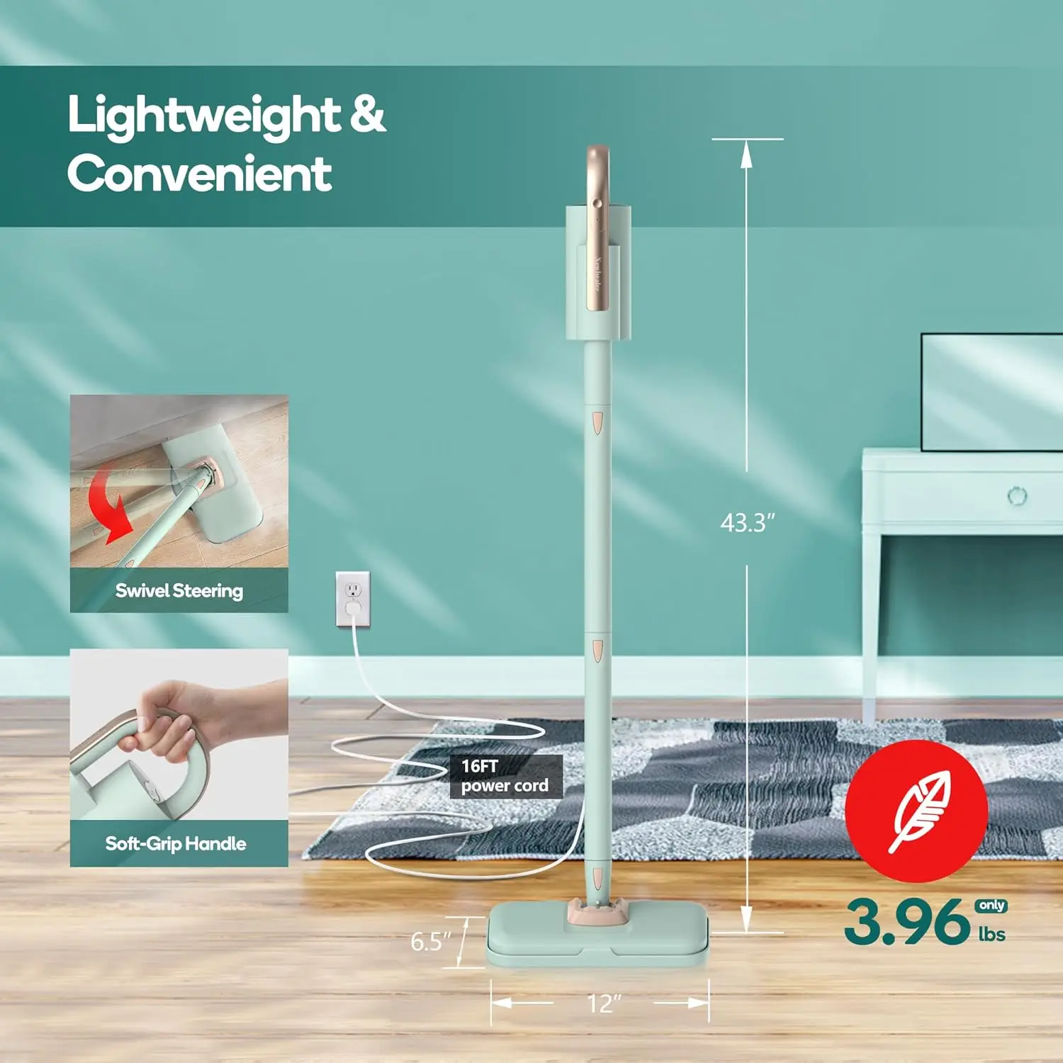 Scopa a vapore e detergente portatile staccabile, potente vaporizzatore per pavimenti da 250 ml 1200 W, 3 livelli regolabili per tappeti in laminato di legno duro Gr