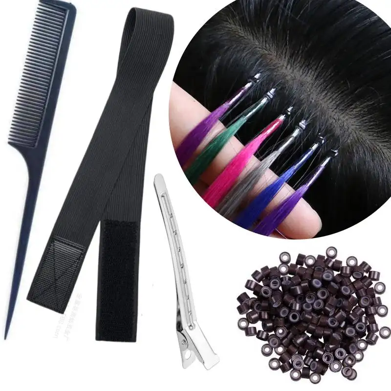 500pcs Microchip for Hair Extensions Hair Rings Micro Ring Wig Band Elastic Band for Wigs Melting Band with Hair Comb Hair Clip