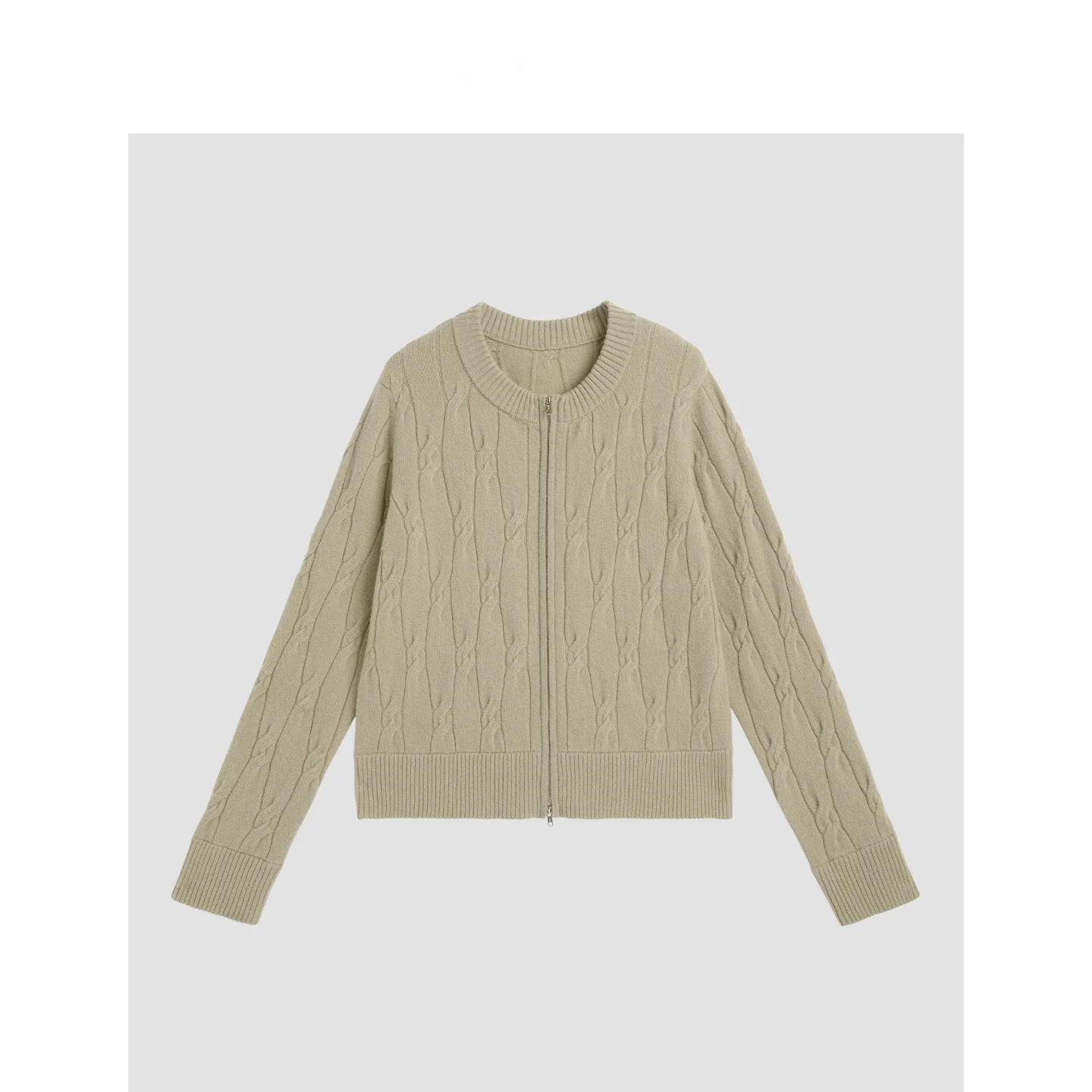 

Double Zipper ort Woolen Knitted Sweater Vintage Twist Pattern Women's Faion Straight Tube Long Sve round Ne Top