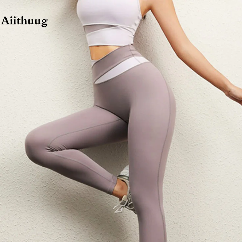 Aiithuug Yoga Pants Tummy Control High Waist Yoga Tights Cross Waist Gym Workout Leggings Sports Pants Butt Lifting Running