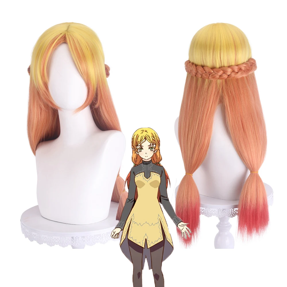 Anime Isekai Ojisan Elf Cosplay Wig Yellow Orange Ponytails Braided Curly Long Hair Uncle Ojisan in Another World Girls Headwear