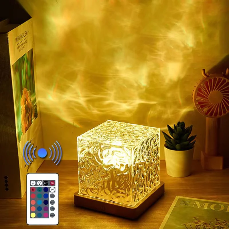 Dynamic Rotating Water Ripple Projector Night Light 16 Colors Flame Crystal Lamp for Living Room Study Bedroom Rotating Light