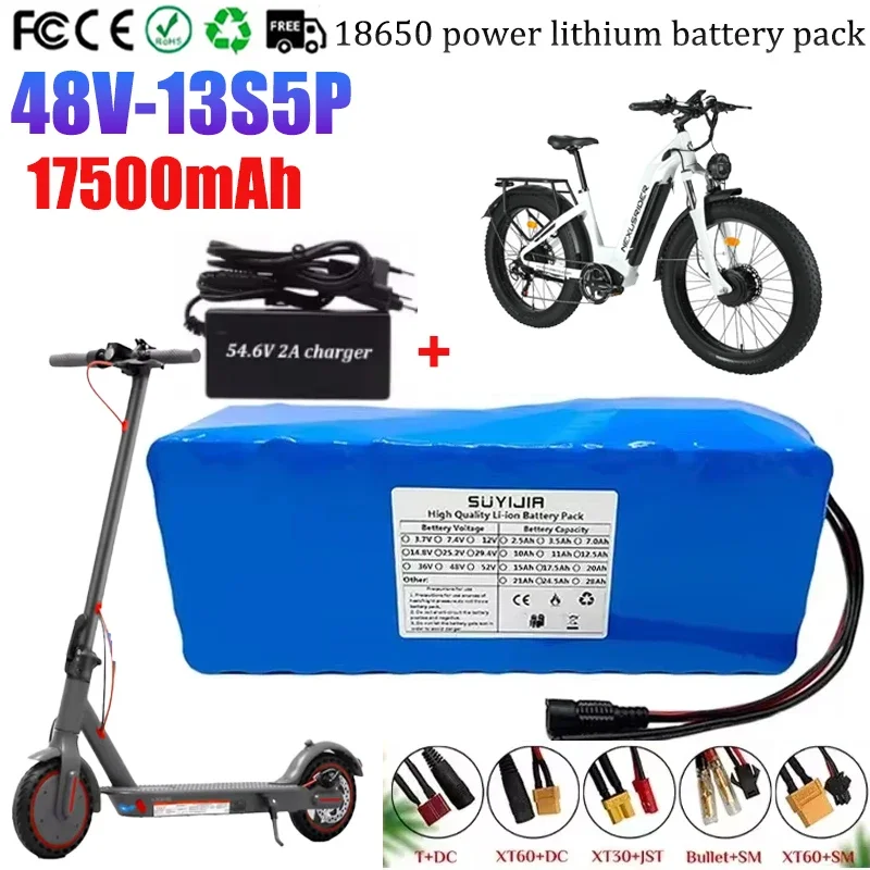 48V Rechargeable Lithium Battery 13S5P 17500mAh Electric Bicycle Scooter Mountain Bike Kit Bicicleta Eléctrica Bicicleta Мопед