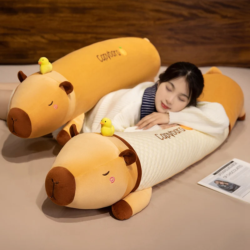 80-130cm Cartoon Summer Cool Capybara Plush Doll Pillow Brown Yellow Duck Long Capybara Plush Toy Cold Fabric Home Decoration