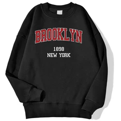 Brooklyn 1898 New York City Letter Print Man Pullovers Autumn Kawaii Hoodie Trend O-Neck Loose Sweatshirt Autumn Warm Sportswear