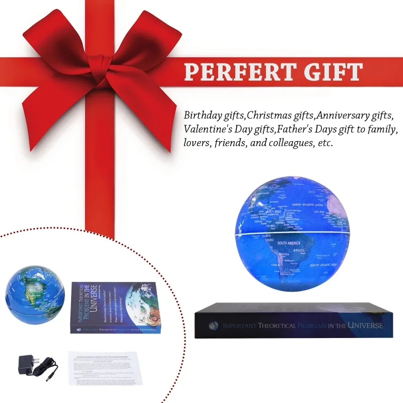 Magnetisch Schwebender Globus mit Farbigen LED-Lichtern, Rotierender Weltkarten-Globus mit Buchständer für Zuhause und Büro, für Männer, Jungen und Mädchen