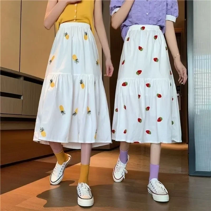 

Summer Women Cherry Skirt Embroidered Strawberry Skirt New Pineapple Skirts Chic Cute Girls Cottagecore Dress New Fruit Dresses