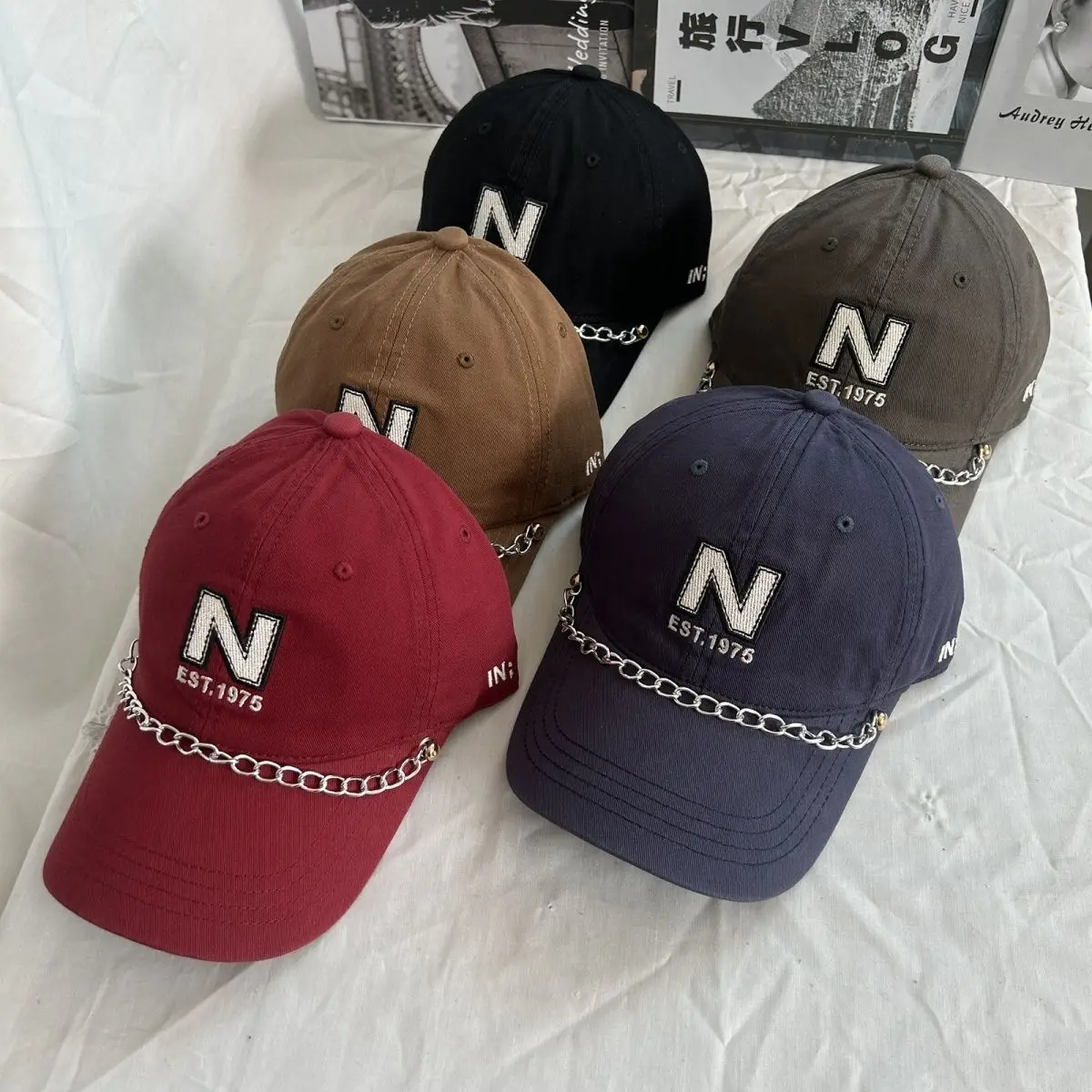 Retro Washed Baseball Cap Unisex Small Chain Embroidery Sports Sunscreen Cap for Women Couples Students