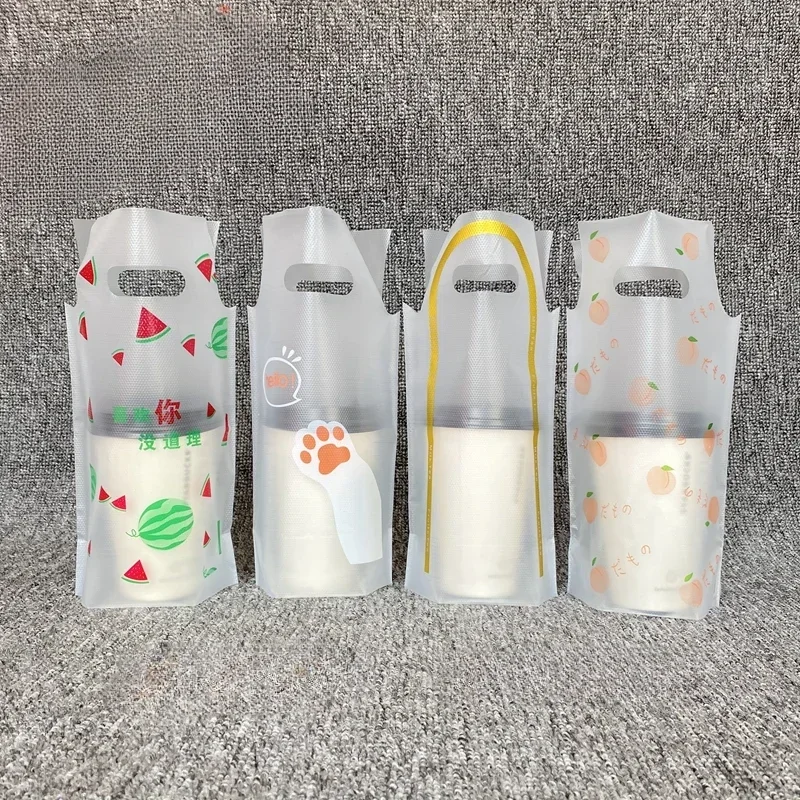 Milk Tea Plastic Packaging Bags for Takeout Transparent Beverage Bags Disposable Plastic Single and Double Cup Packaging Bags