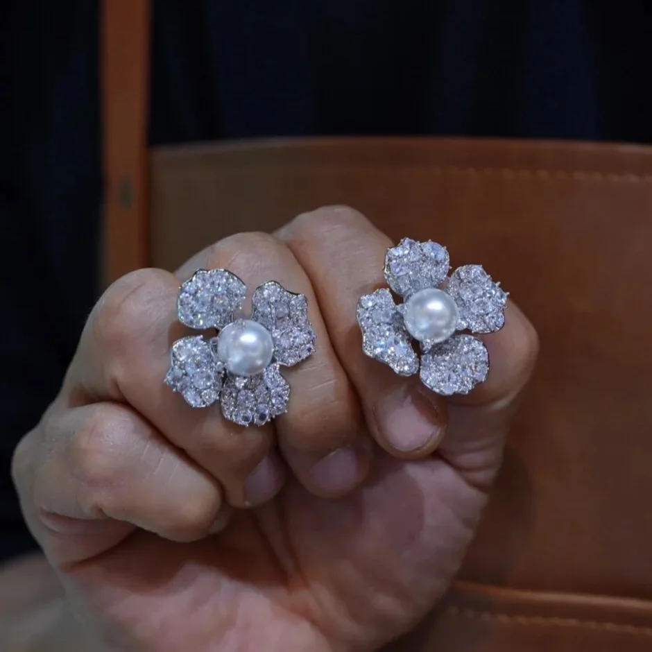 

Женские вечерние серьги-гвоздики с цирконом и жемчугом и цветком для девочек