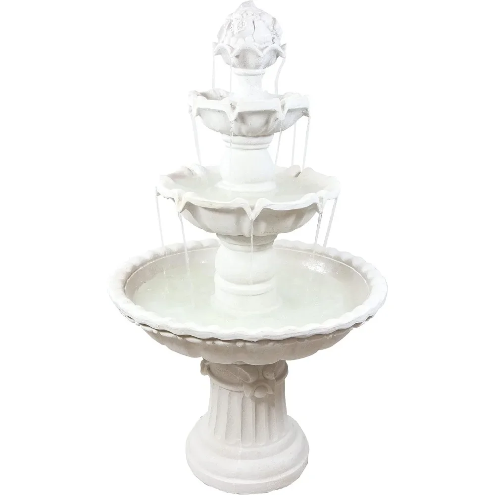 

3-Tier Outdoor Water Fountain with Fruit Top - Large Waterfall Feature for The Garden or Backyard - White 52-Inch