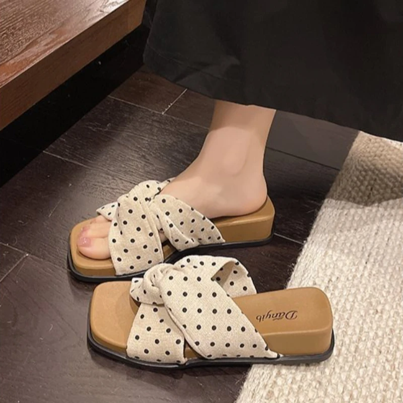 

Wedge Heel French Style New Thick Sole Casual One-strap Sandals & Slippers - Polka Dot Comfort Slippers for Women