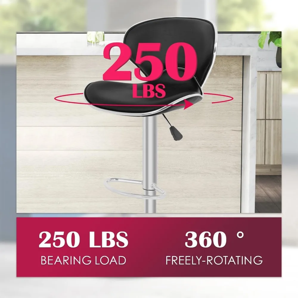 Bar Stools Counter Stools with Height Adjustable Swivel Counter Chairs Back PU Leather Set of 2 Dining Chairs