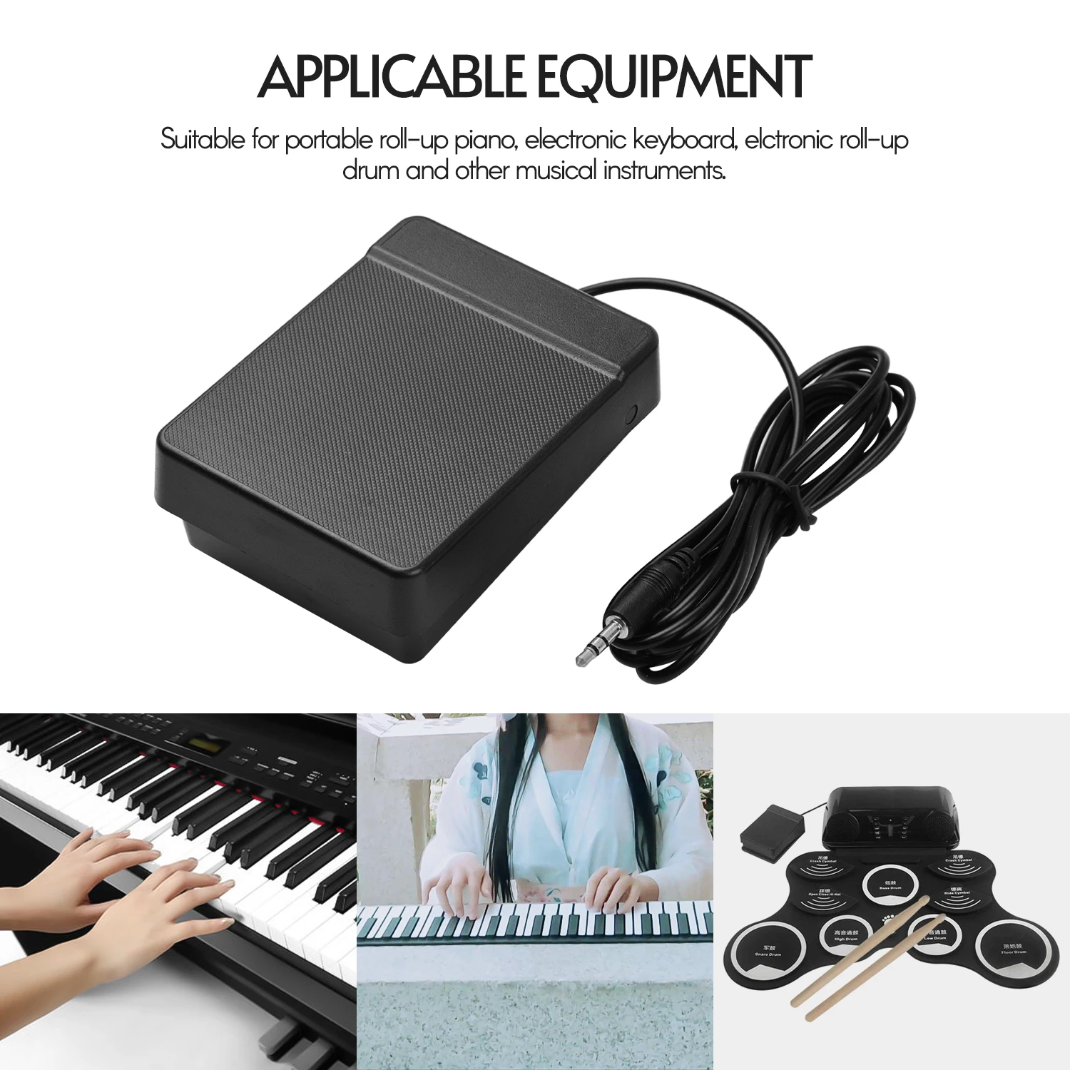 6.35mm Interface Compact Sustain Pedal Universal Single Pedal for Musical Instruments Portable Roll Up Piano Electronic Keyboard