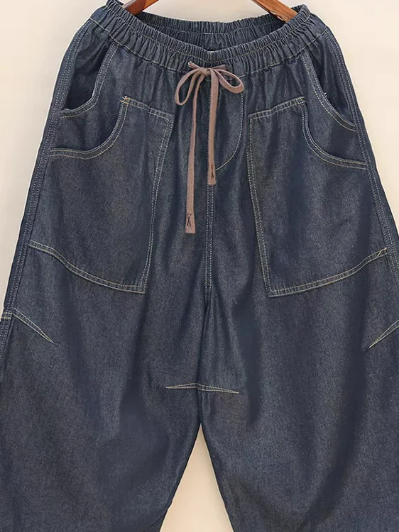 กางเกงยีนส์ทรงหลวมขาบานเอวสูงทรงตรงสไตล์วินเทจ ผ้าบาง ความยาวเจ็ดส่วน เหมาะสำหรับใส่ทำงานหรือใส่ลำลอง