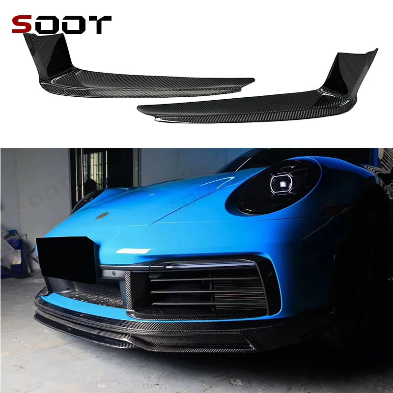 

For Porsche 992 911 2019-2023 Carbon Fiber Bumper Wind knife Side Spoiler Cover Guard Plate Splitter Lid Auto Parts
