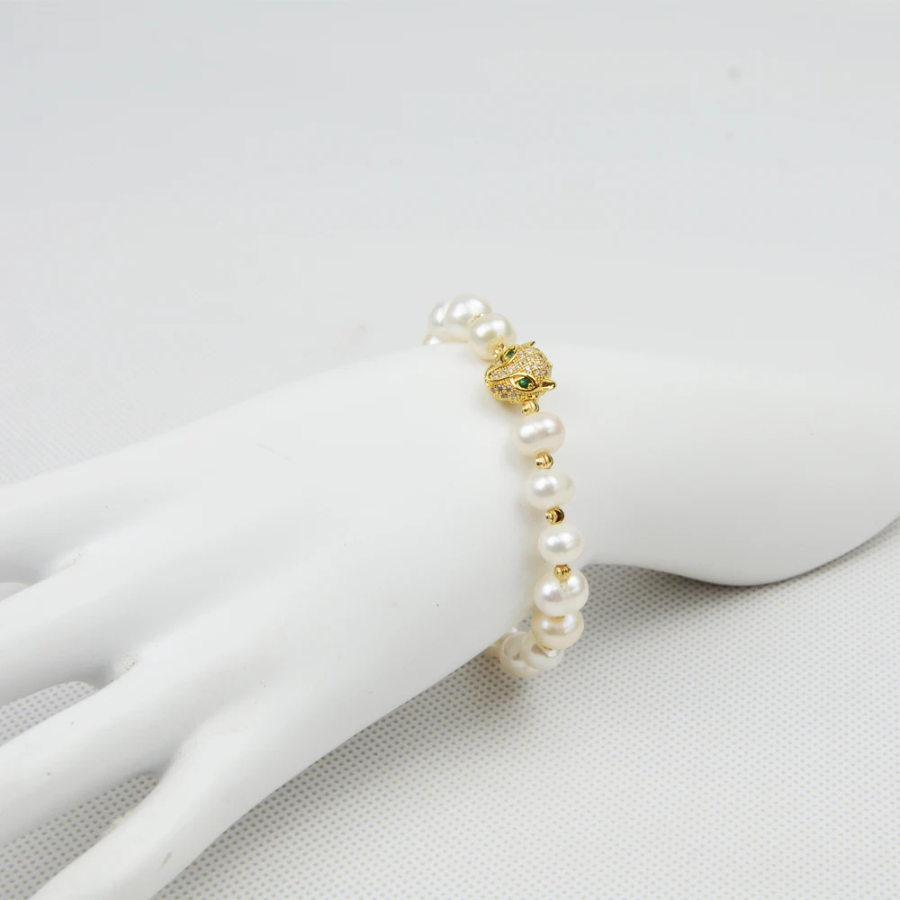 Handmade White Beads Bracelet for Women Fashion Jewelry Goldren Color Leopard Head Crystal Bracelets Femme Party Gifts Bangles