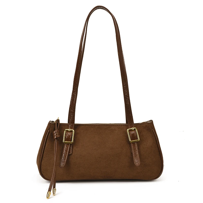 

Модные женские сумки из нубука из искусственной кожи, седельные сумки, повседневные женские сумки через плечо на молнии для женщин, однотонные сумки-багеты