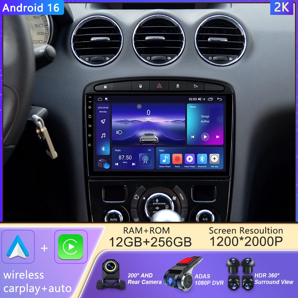 For Peugeot RCZ 308 SW 2007 - 2015 408 2012 - 2020 Android Car Multimedia Player Carplay Auto Radio Stereo Navigation GPS 2din