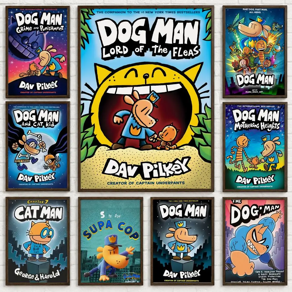 Book Series Dog Man Poster Self-adhesive Art Waterproof Paper Sticker Coffee House Bar Room Wall Decor