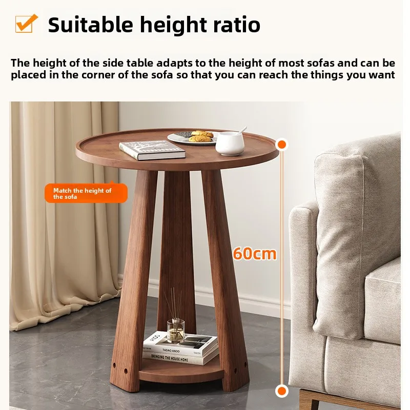Multi-functional Sofa side few household living room double small round table solid wood coffee table