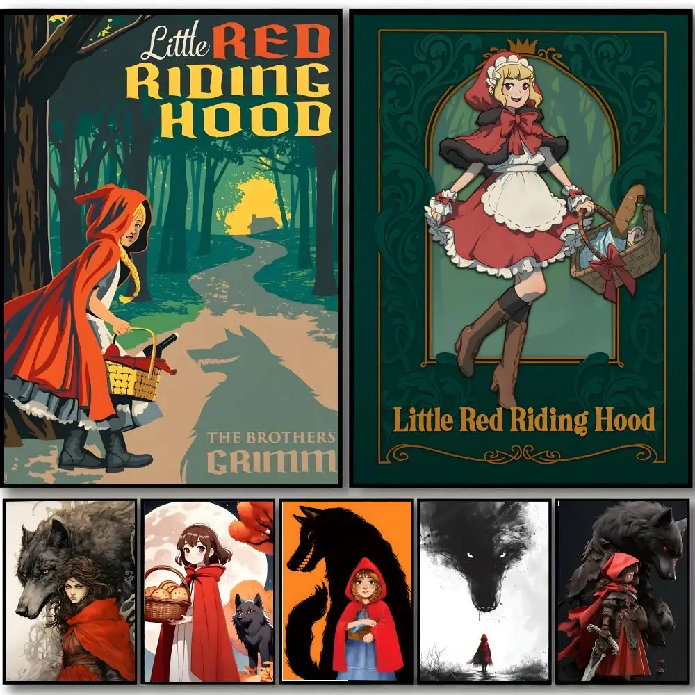 Fairy Tale Little Red Riding Hood Poster Self-adhesive Art Waterproof Sticker Coffee House Dorm Room Wall Decor
