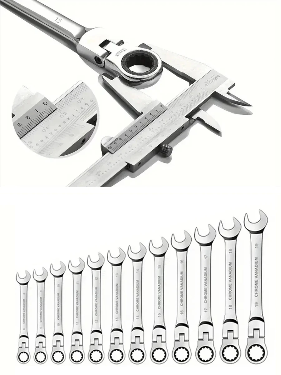 12pcs 8-19mm Dual-use Ratchet Flexiable Head Quick Wrench Set Hardware Tools 72 Teeth