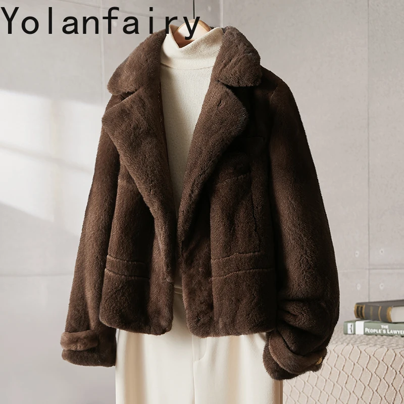 เสื้อโค้ทขนสัตว์แท้ YOLANFAIRY สำหรับผู้หญิง แฟชั่นฤดูหนาว เสื้อแจ็คเก็ตขนสัตว์สำหรับขี่มอเตอร์ไซค์ เสื้อโค้ทขนมิงค์แท้คุณภาพสูง เสื้อผ้าผู้หญิง Chaquetas