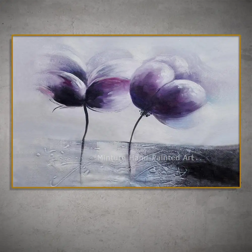 Mintura,Artwork Handpainted Modern Purple Flower Floral Swaying Oil Painting On Canvas,Wall Art,Picture  Sitting Room Home Decor