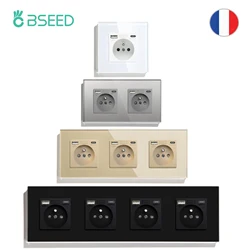 BSEED French Type-C Interface Outlet Wall Socket 16A USB Charge Port Power Socket Glass Crystal Panel Electrical Outlet