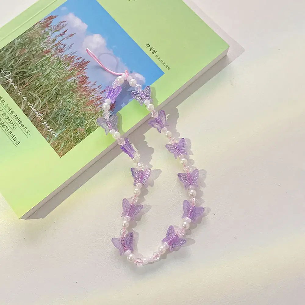 

Phone Lanyard Charming Hanging Rope Resin Telephone Cord Beaded Chain Butterfly Phone Chains Anti-Lost Rope Mobile Strap