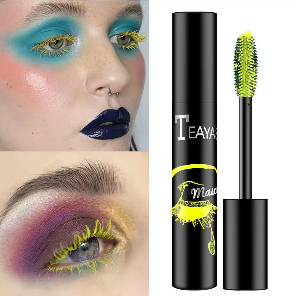 Máscara de maquillaje profesional a prueba de agua, maquillaje de alargamiento rápido, rímel fluorescente, pestañas verdes, pestañas secas, B6c2