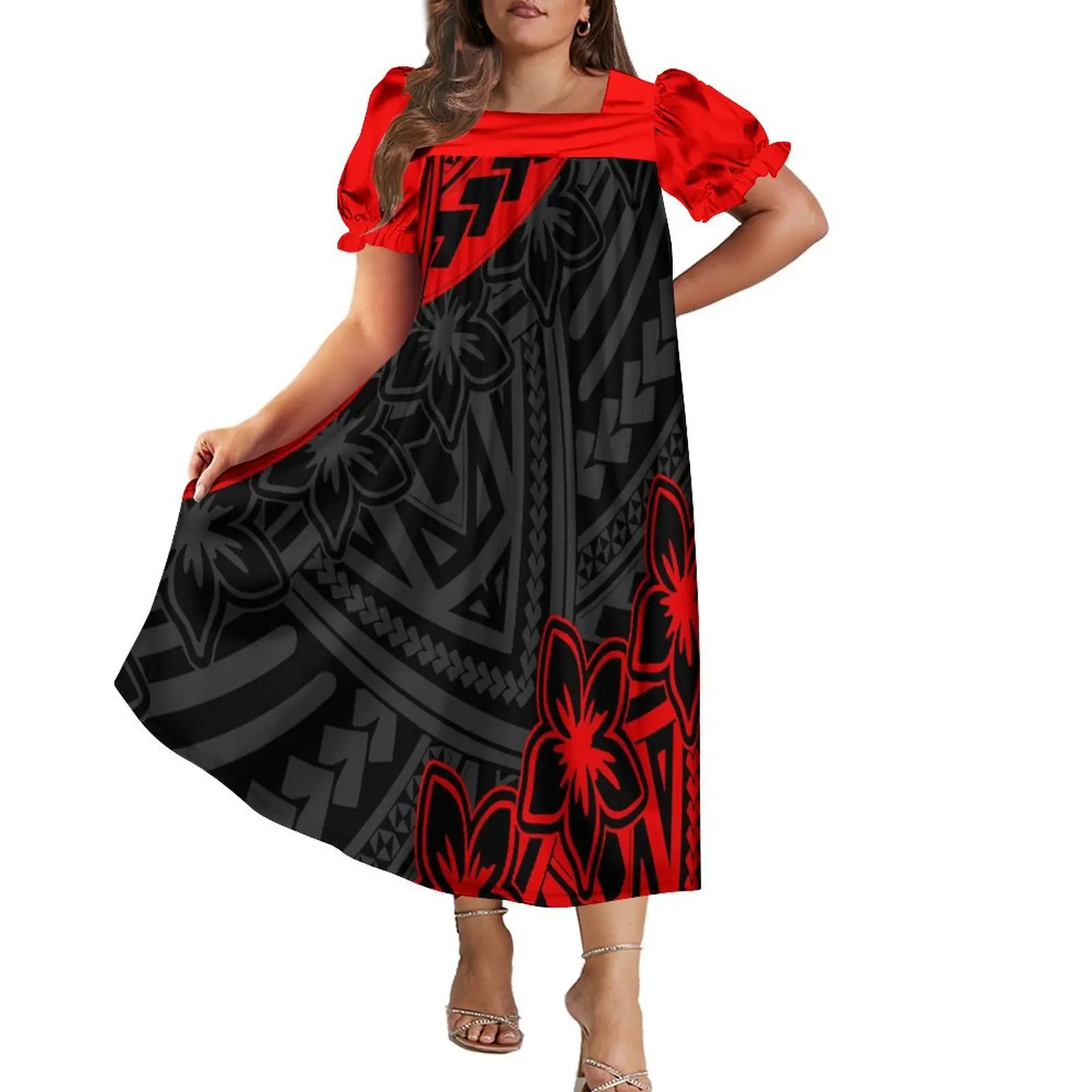 Custom Cocktail Party Evening Dress Micronesia Dress Polynesian Ethnic Custom Pattern Design Lady Mumu Dress