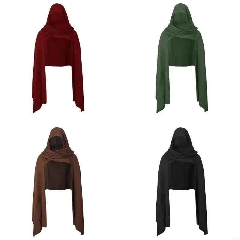 

Renaissances Medieval Hooded Scarf Post Apocalyptic Shawl Scarf Shaman Cowl Dressing Up Cape Cosplay Halloween Costume