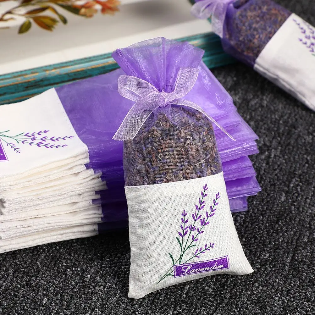 50pcs Lavende Sachet Bags Portable Flowers Printing Beautiful Fragrance Lavender Sachet Bag for Seeds Dry Flowers Sachet Bags