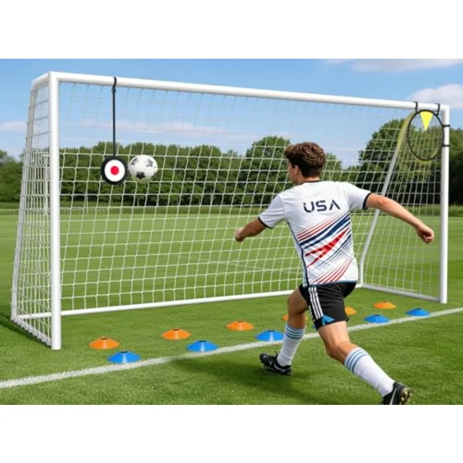 

Backyard soccer goal for training and tournaments: metal frame, black, easy assembly with target net, shooting target, and 12 t