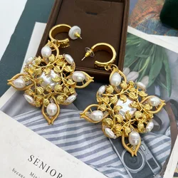 Exaggerate Earrings Stud Statement Fresh Water Pearls Pendant Big Ear Jewelry
