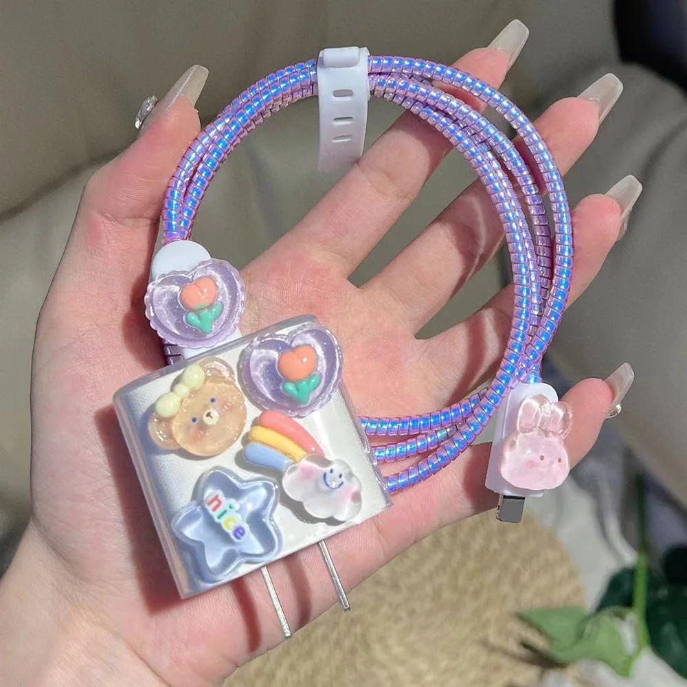 

3D Crystal Charger Protection Cover 18W 20W Cute Cable Cover New Data Line Protective Sleever For iPhone 11 15 12 13 14 Pro Max