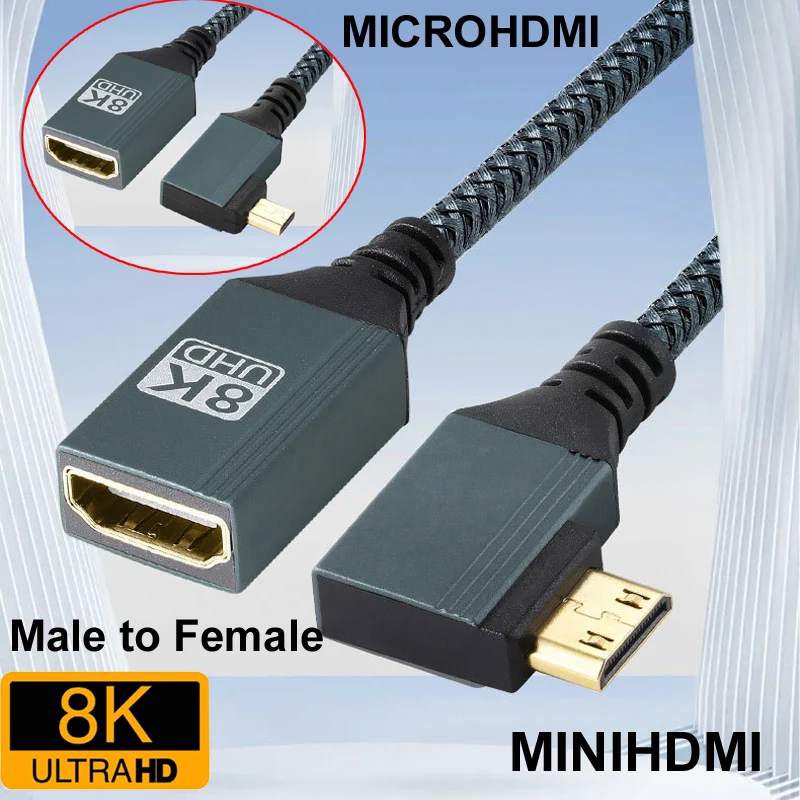 

Braid 8K/60Hz/122Hz MINIHDMI MINI/MICRO Microhdmi Male/Female HDMI-Compatible Adapter straight/left/right/up/down Angle Cable
