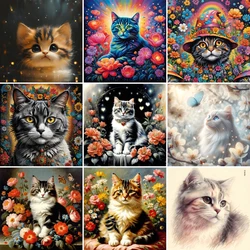 Animal Cat Flowers Pre-Printed Cross Stitch Embroidery Complete Kit Knitting Handicraft Hobby Handiwork Floss Different Jewelry