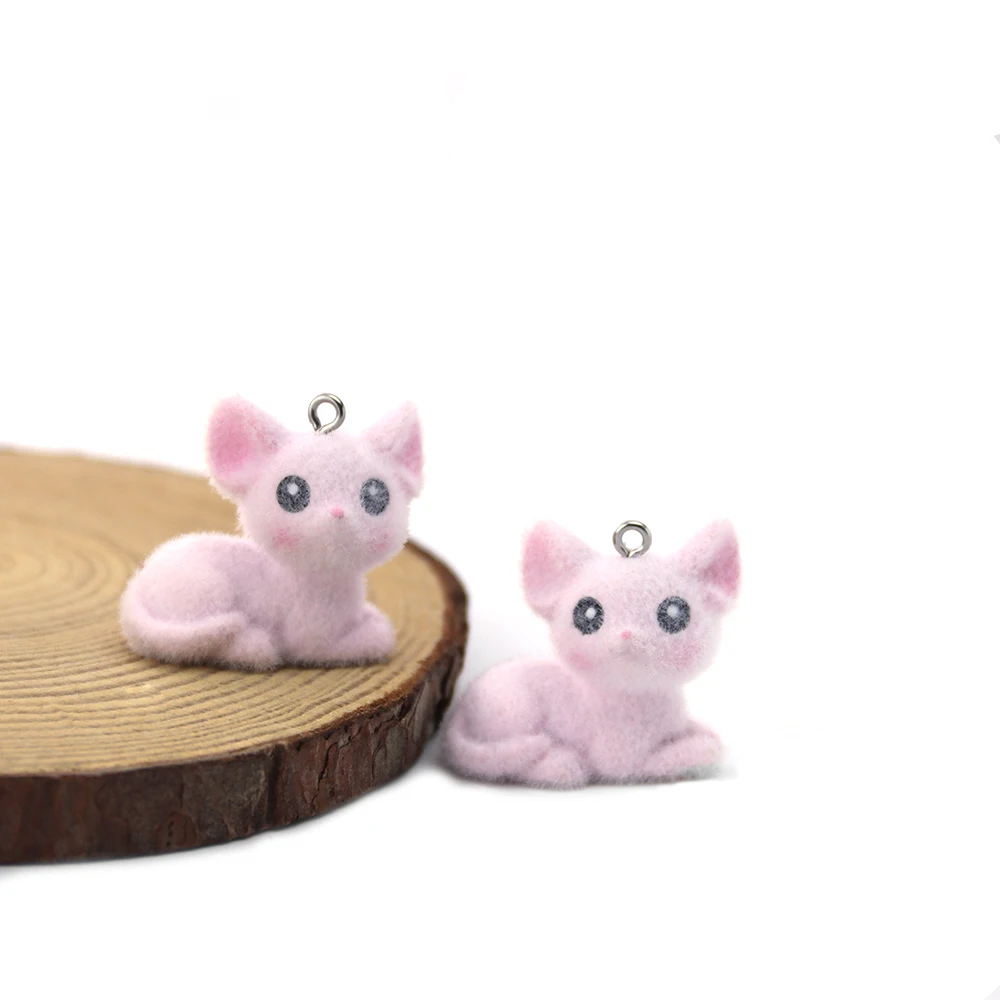 20pcs 3D Flocking Resin Fox Charms Animal Pendants for Necklace Keychains Earrings Making DIY Jewelry Accessories Wholesale