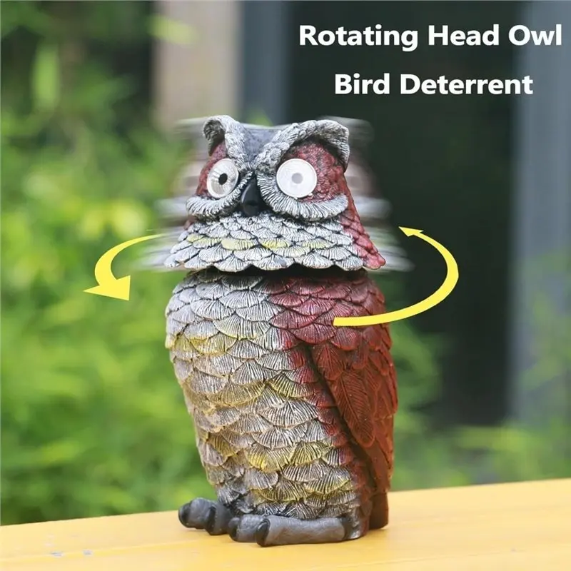 GYTB-Outdoor Garden Solar Owl Statue Resin Sculpture Figurine Light Decoration Glowing Wobbly Head Spring Mounting