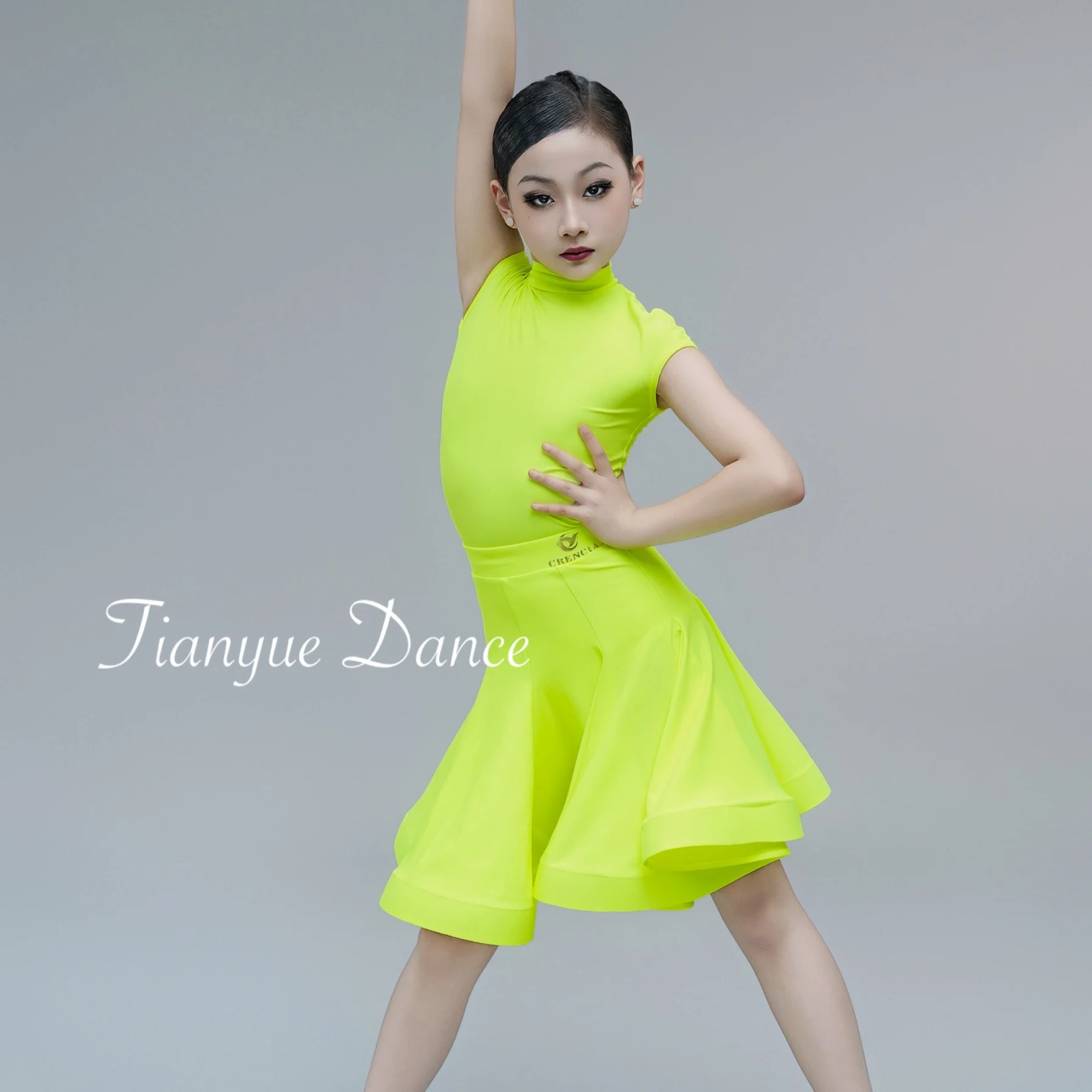 Girls Latin Dance Dress Competition Clothing Purple Fluorescent Green Performance Costume Kids Cha Cha Dance Costume DNV22360