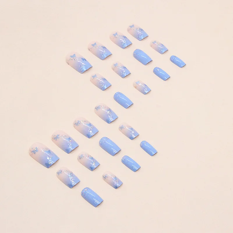 24 PCs Short French Minimalist Butterfly Nails with 1 Jelly Gel and 1 Nail File